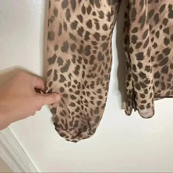 NEW Jonathan Simkhai Felicity Chiffon Blouse Camel Leopard Y2K 90s Animal Print - Picture 6 of 9